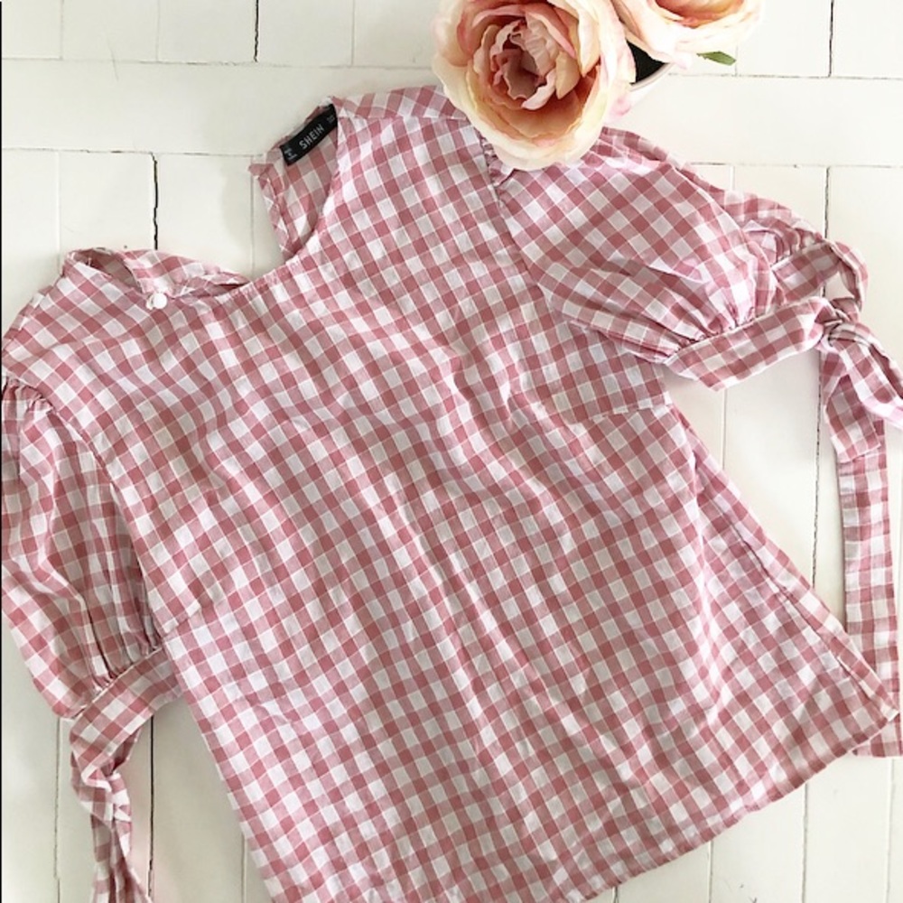 Pink and white gingham plaid top